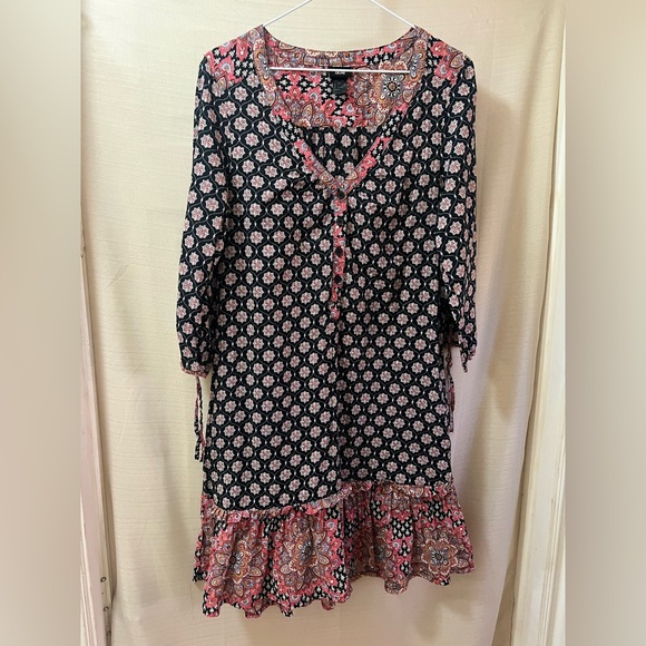 H&M Dresses & Skirts - 🔴 H&M Floral Bohemian Paisley Dress with Pink Accents Size 8 Midi Cottagecore